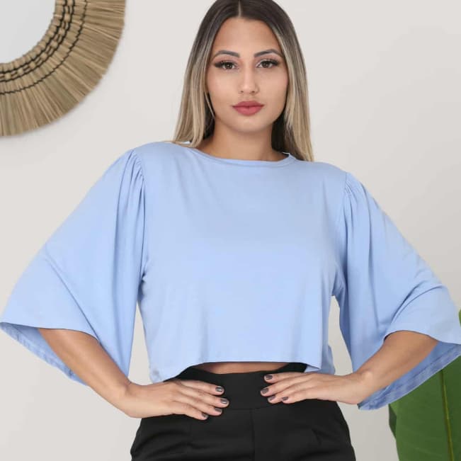 Blusa Feminina Manga 3/4 Estilo Casual Gola Redonda