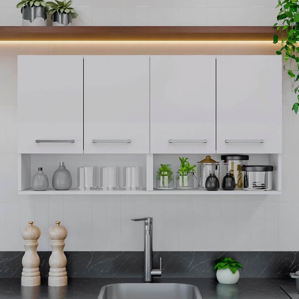 Armário Aéreo de Cozinha Móveis Bonatto 4 Portas Branco com Nicho Organizador Suspenso Moderno