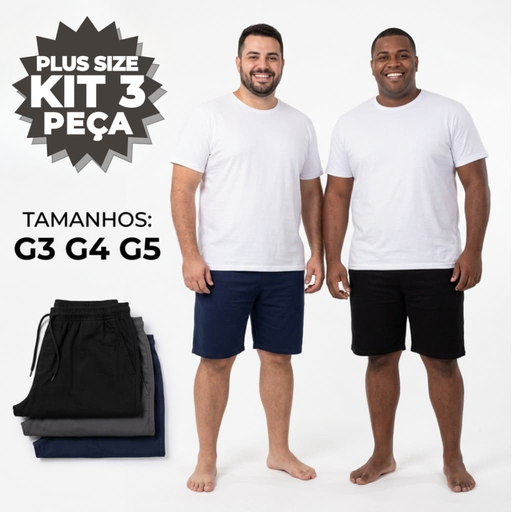 Kit 3 Ou 1 Bermuda Plus Size Masculina Esporte Academia G3 G4 e G5