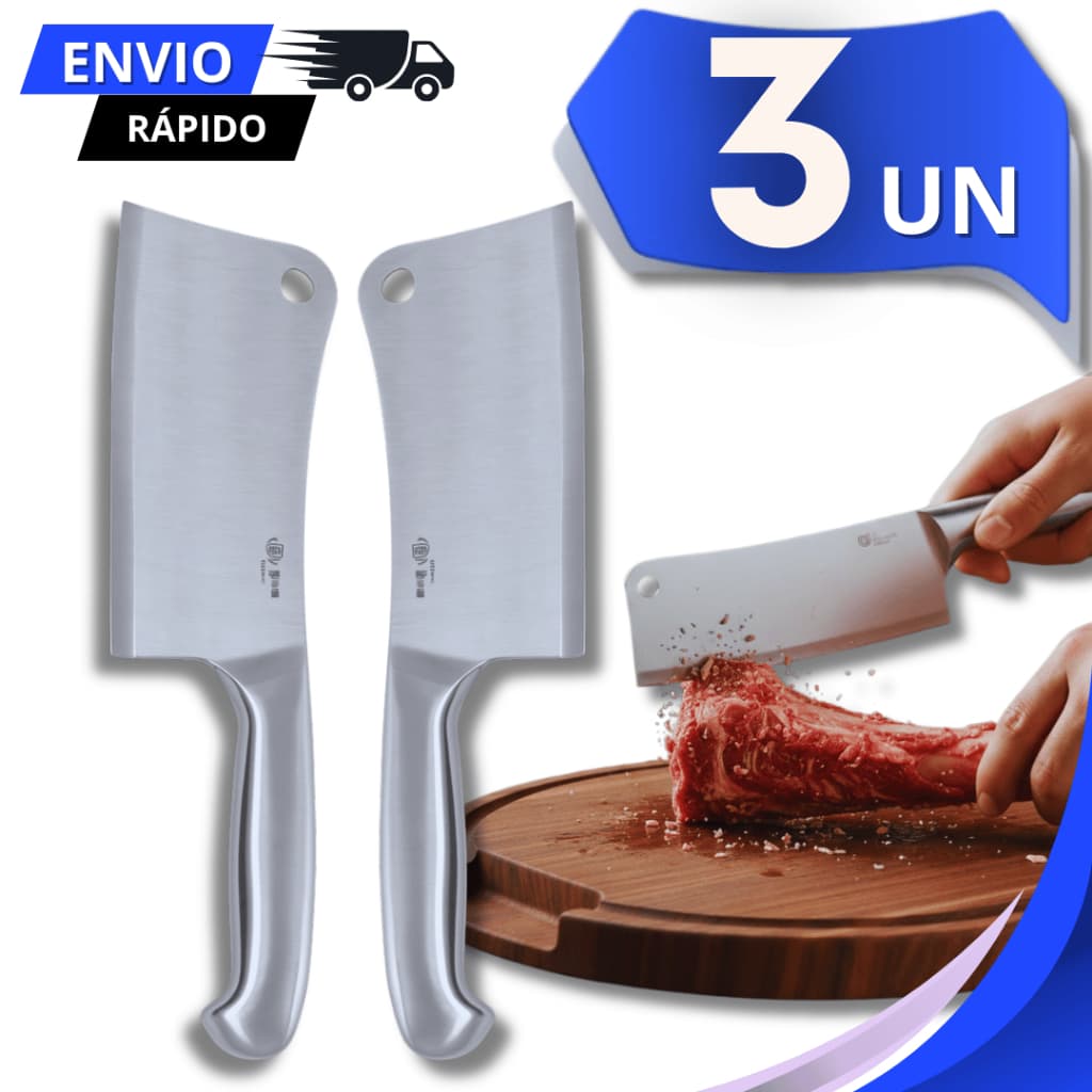 Jogo Cutelos Inox 6'' Com Lâmina Inteiriça Cortar Osso Carne Cozinha Açougue Profissional Utensílios