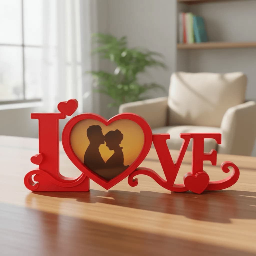 Porta Retrato LOVE Personalizado 3D com Coração – Enfeite Romântico com Foto + Molde Extra para Corte Perfeito