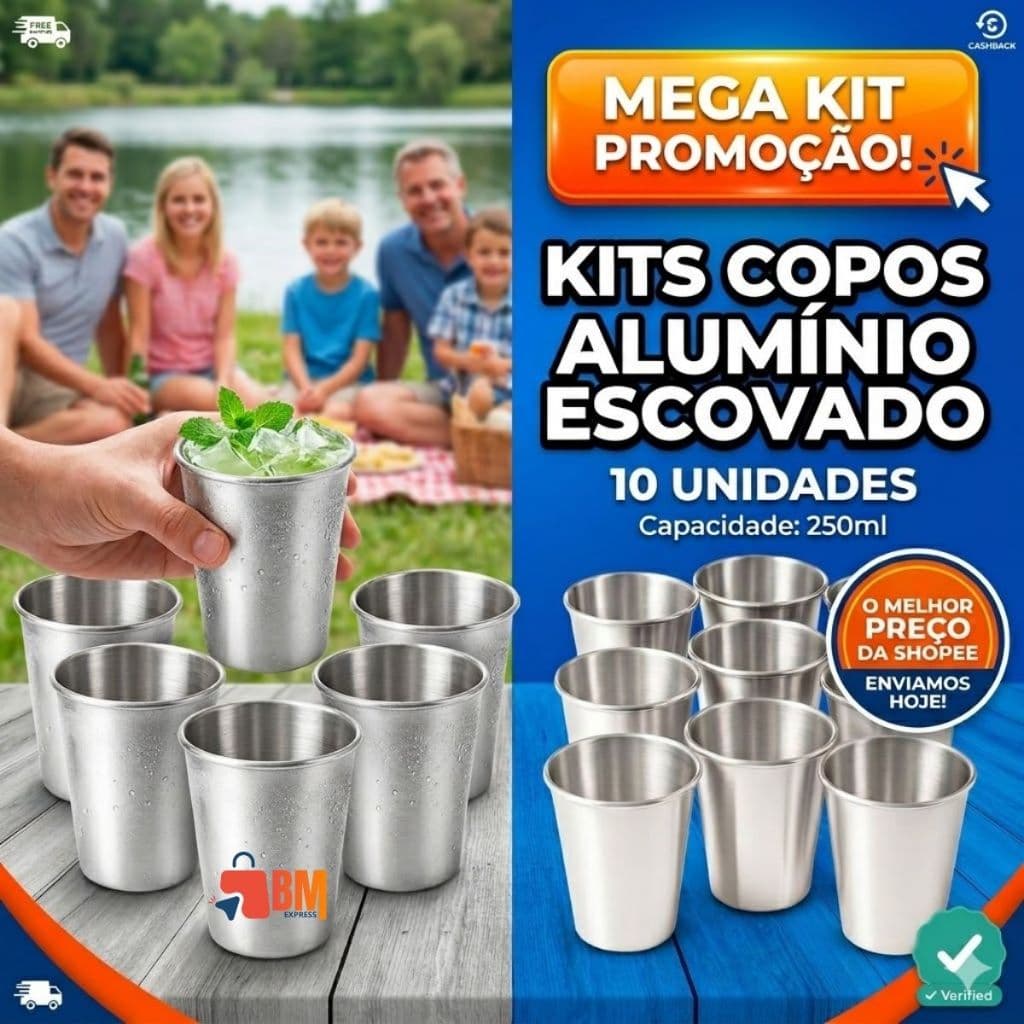 Kit 10 Copos de Alumínio 250ml – Perfeitos para Festa, Churrasco, Cerveja e Café