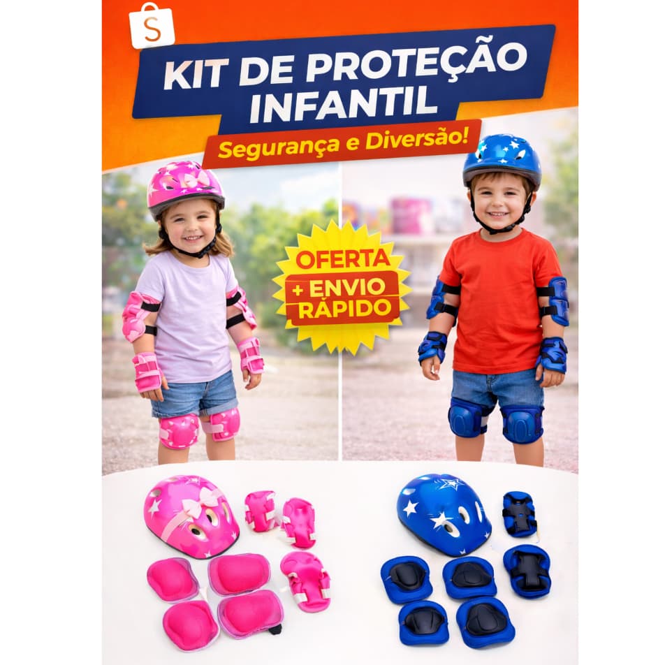 Kit Proteção Infantil Completo – Capacete (OPCIONAL) Joelheiras+Cotoveleiras+Munhequeiras P/PROTEÇÃO