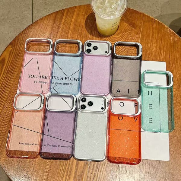 CAPA FEMININA COM BRILHO E SUPORTE PARA ANDROIDS
