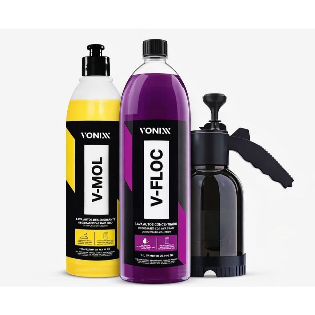 Kit Lavagem Automotiva Vonixx V-Mol 500ml + V-Floc 500ml + Pulverizador Espuma Carro Moto