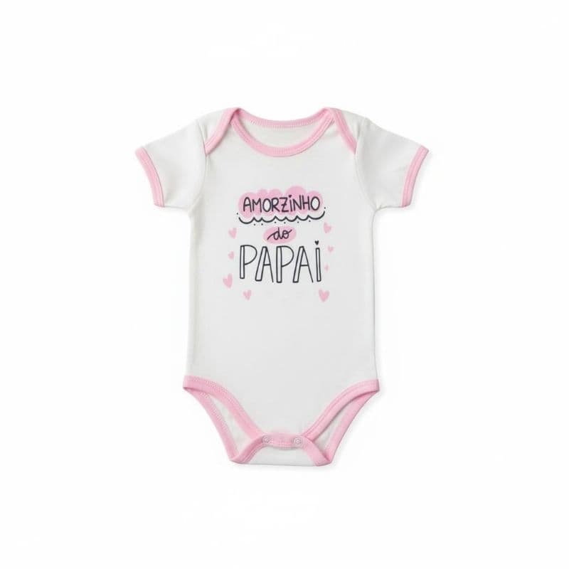 Body Bebê Menina “Amorzinho do Papai” Algodão Confortável Roupa Recém-Nascido
