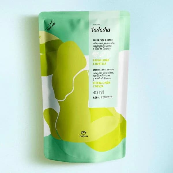 Refil Hidratante Natura Tododia Capim Limão e Hortelã 400ml Refrescante