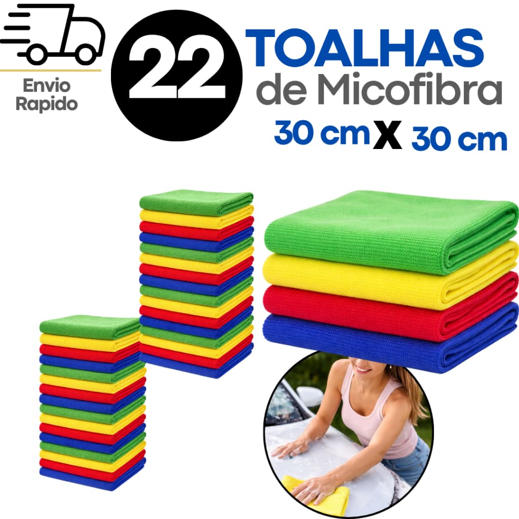 Kit Panos Microfibra 22 12 ou 6 Unidades Multiuso Alta Absorção Limpeza Carro Cozinha Vidros