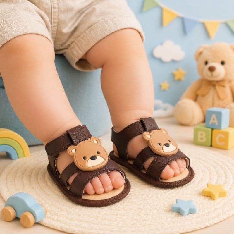 Sandália marrom ursinho bebê menino 13 ao 18 sandalinha infantil bebe masculina calçado sapatinho