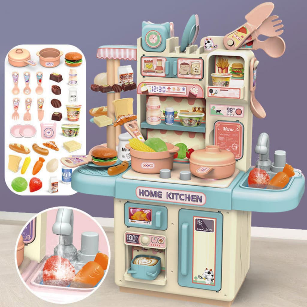 Mini Cozinha Infantil Brinquedo com Luz e Sai Agua Penteadeira de Brinquedo com até 33 Acessórios