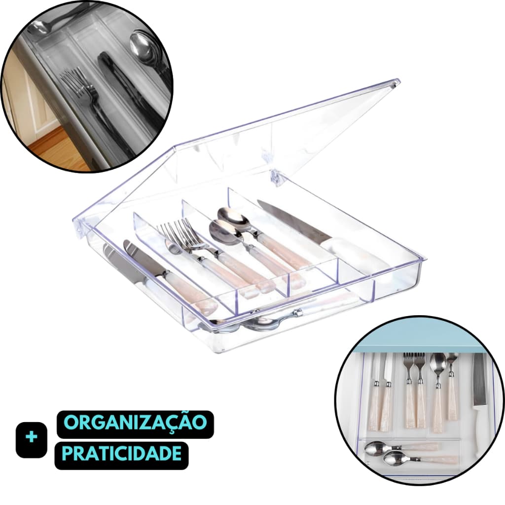 Super Oferta - Porta Talher com Tampa de Cristal Premium - Acrilico Resitente