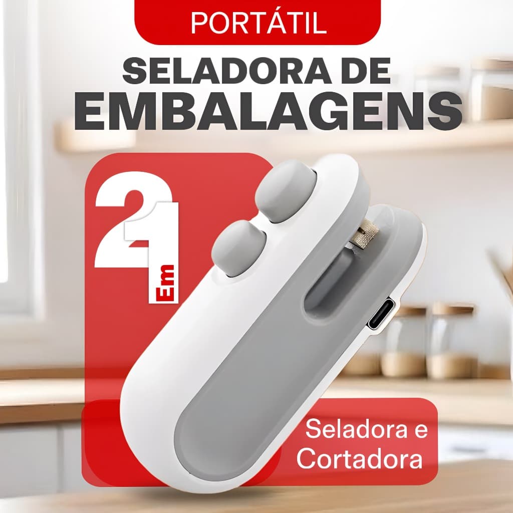 Mini Seladora de Embalagens Portátil 2 em 1 Recarregável Seladora Magnética e Cabo USB Saco
