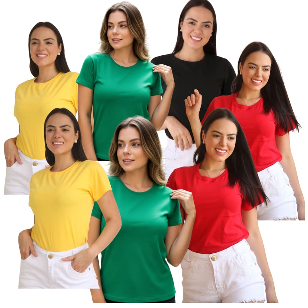 Kit 7 Camisetas Femininas Básicas Queima de Estoque Aproveite