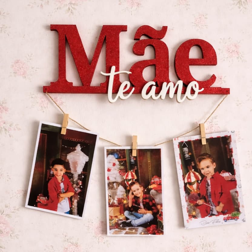 Porta Retrato Varal Mãe Te Amo Personalizado | Impressão 3D | Presente Dia das Mães