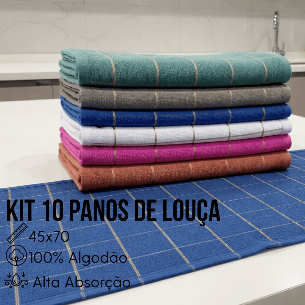 KIT 10 PANOS DE PRATO XADREZ 100% ALGODÃO PREMIUM PANO DE LOUÇA SECAGEM RÁPIDA
