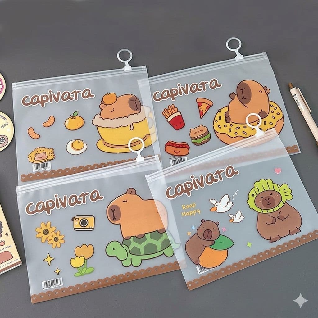 Pasta Impermeável Capivara Kawaii Porta Documentos Fofo e Funcional
