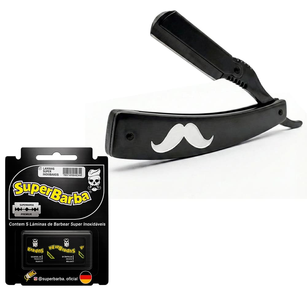 Navalhete Black Aço Inox Profissional Barba Super Barba Com Lâmina Black