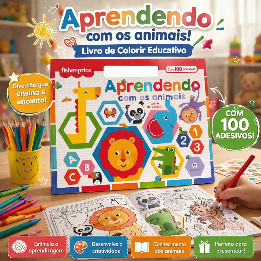 Livro de Colorir Infantil Personagens +100 Adesivos Educativo e Divertido Crianças Ciranda Cultural