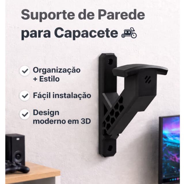Suporte de Parede para Capacete Moto – Forte, Moderno e Fácil Instalação