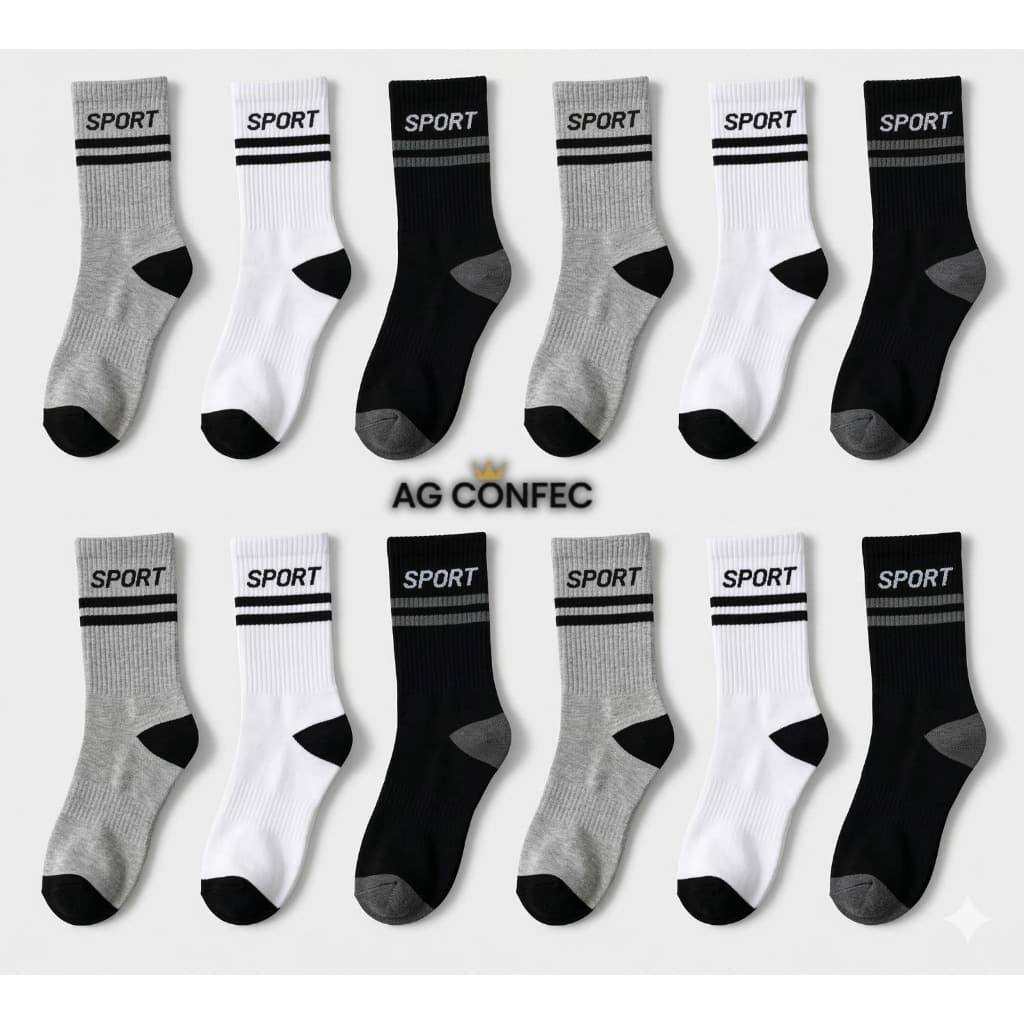 Kit 24 Pares de Meias Masculina Feminina Unissex Adulto Cano Longo Alto Com Estampa