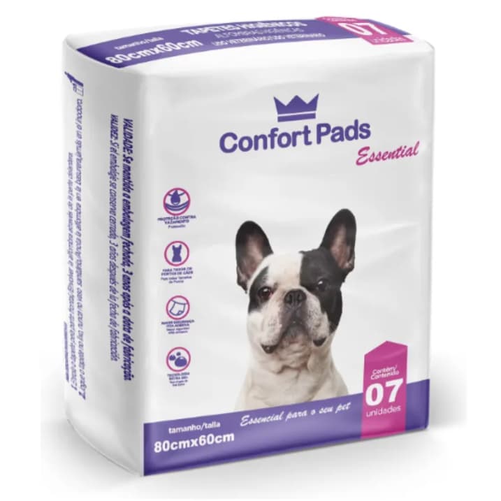 TAPETE HIGIÊNICO CONFORT PADS ESSENTIAL PREMIUM 80cmX60CM PACOTE COM 07 UNIDADES PARA CÃES