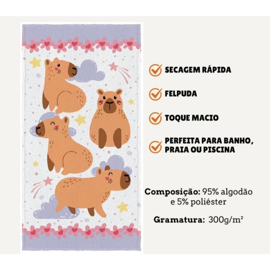 Toalha De Banho Capivara Infantil Lepper 1,10m X 60cm Promoção!