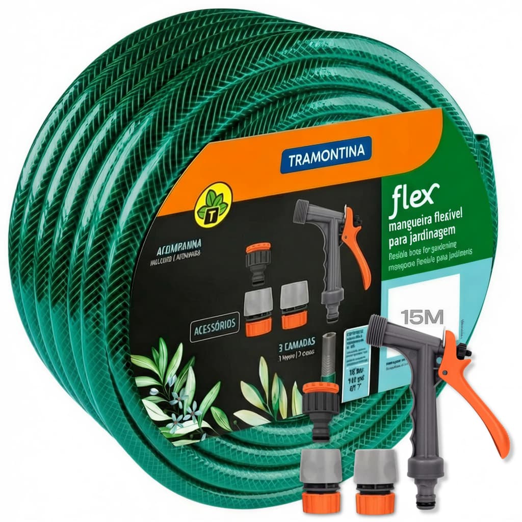 Mangueira De Jardim Tramontina Flex verde 30metros 1/2 Kit Esguicho