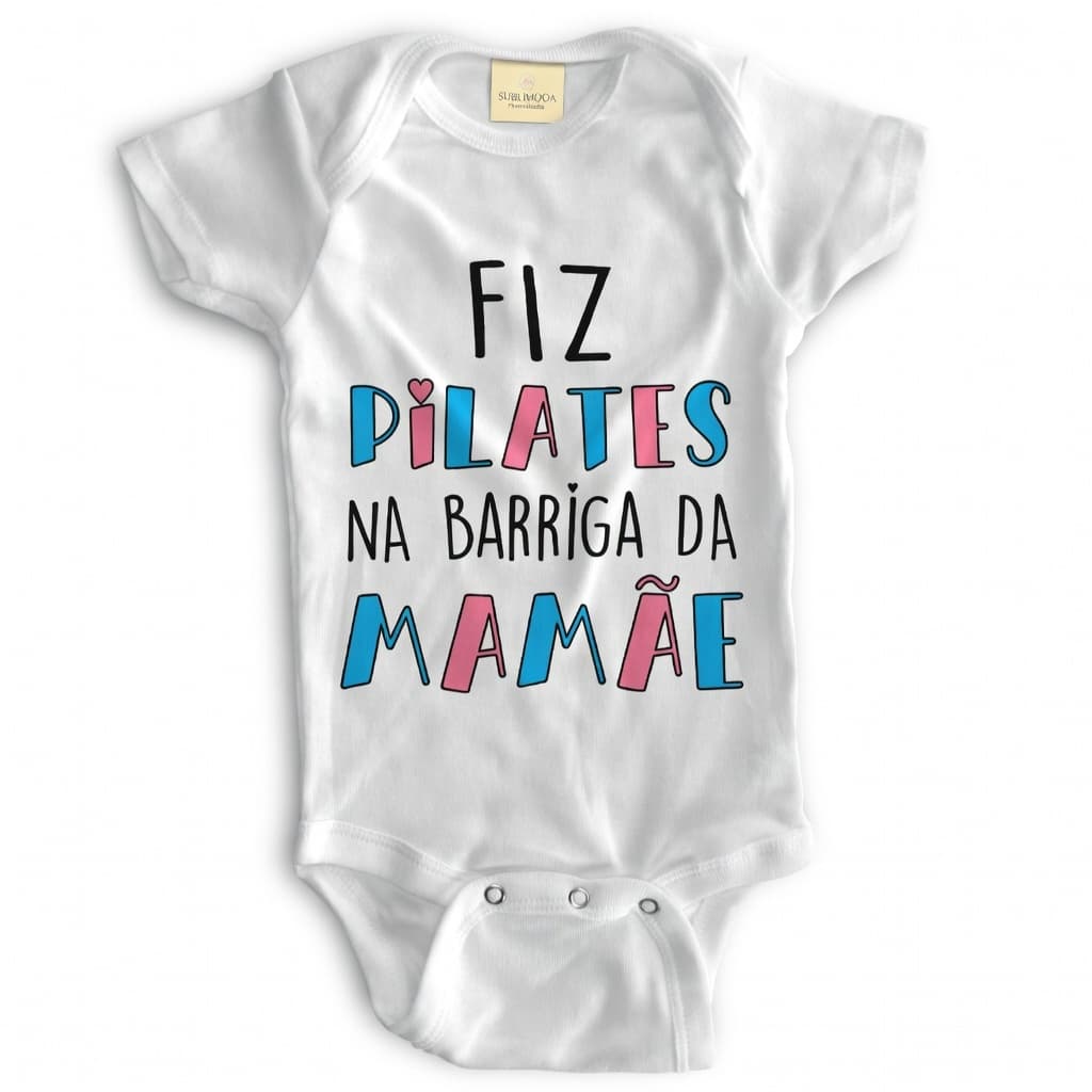 Body Bebê Personalizado "Fiz Pilates na Barriga da Mamãe" – Poliéster e Elastano! 🧘‍♀️👶 #01