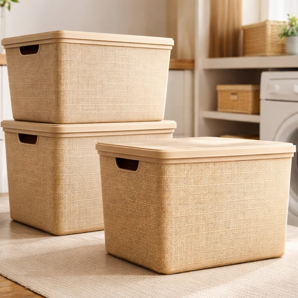 Kit 3 Caixas Organizadoras 22 Litros Grande com Tampa Cesto Organizador em Plástico Jaguar