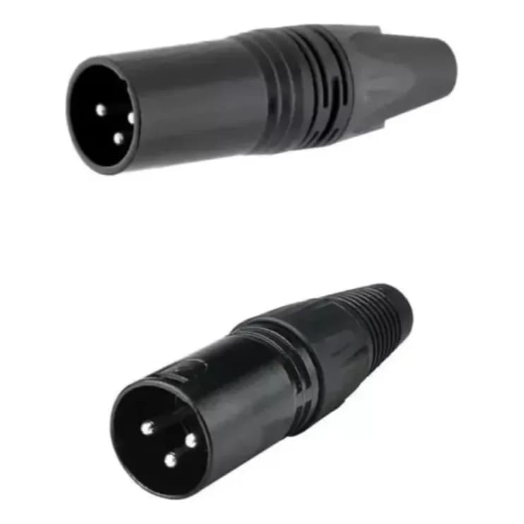 Conector para Microfone XLR 3 Pinos Macho Preto 2 pçs