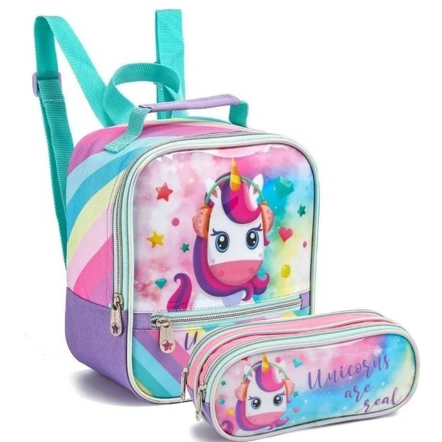 Kit Conjunto  Infantil Unicornio Lancheira e Estojo