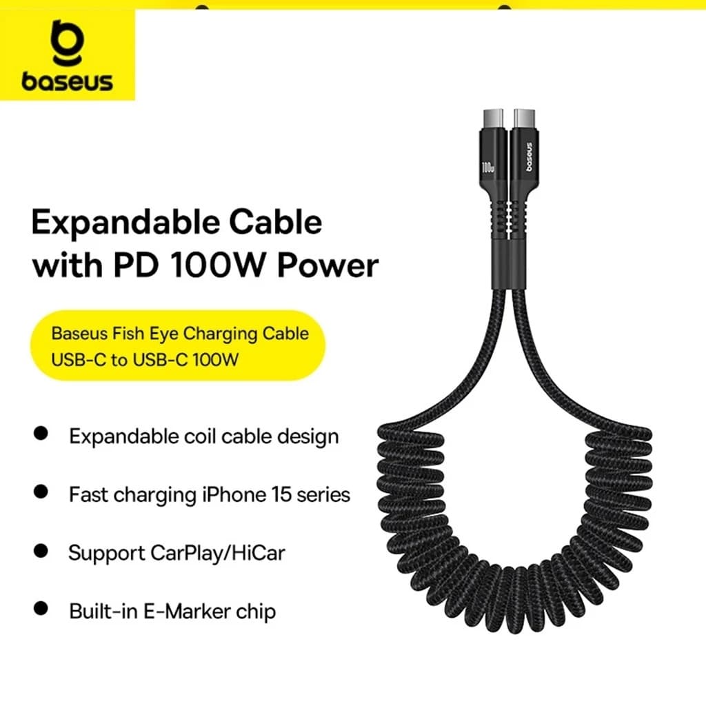Baseus Cabo Dados Carregamento USB-C para USB-C - 100 W, 1m Elástico Nylon Fish-Eye