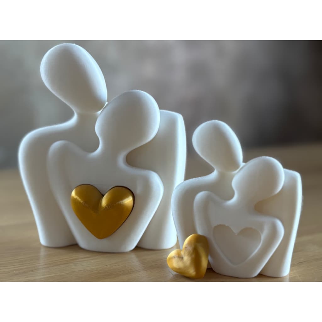 Escultura Casal Apaixonado com Coração 3D Decorativa Presente Romântico Amor