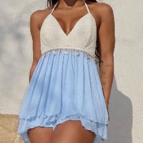 macaquinho estilo vestido Virginia feminino com bojo - Conchinhas e Crochet, praia/verão Elegância Artesanal