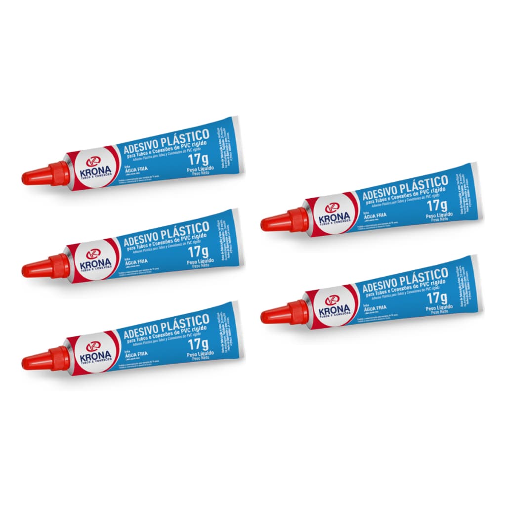 Kit 5 Adesivo Plástico Cola Pvc Bisnaga 17g Krona Tubo