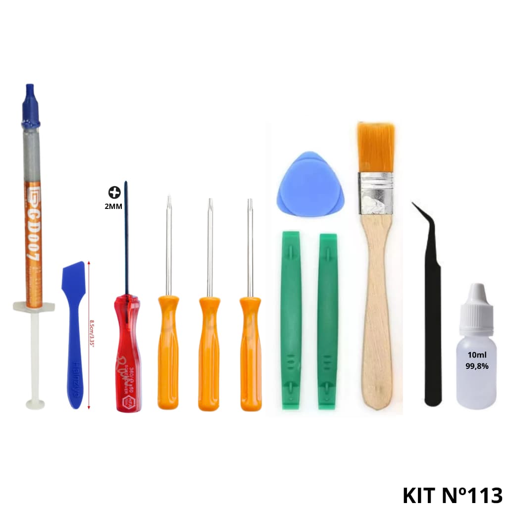 Kit Chaves Torx T6 T8 T10 + Pasta Térmica Gd007 + Espátulas + Pincel + Philips 2mm + Pinça