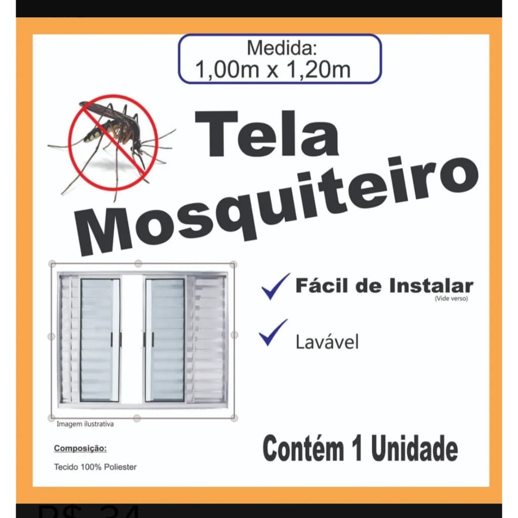 Tela Mosquiteiro Para Janelas 1mX1,20m  velcro lavavel