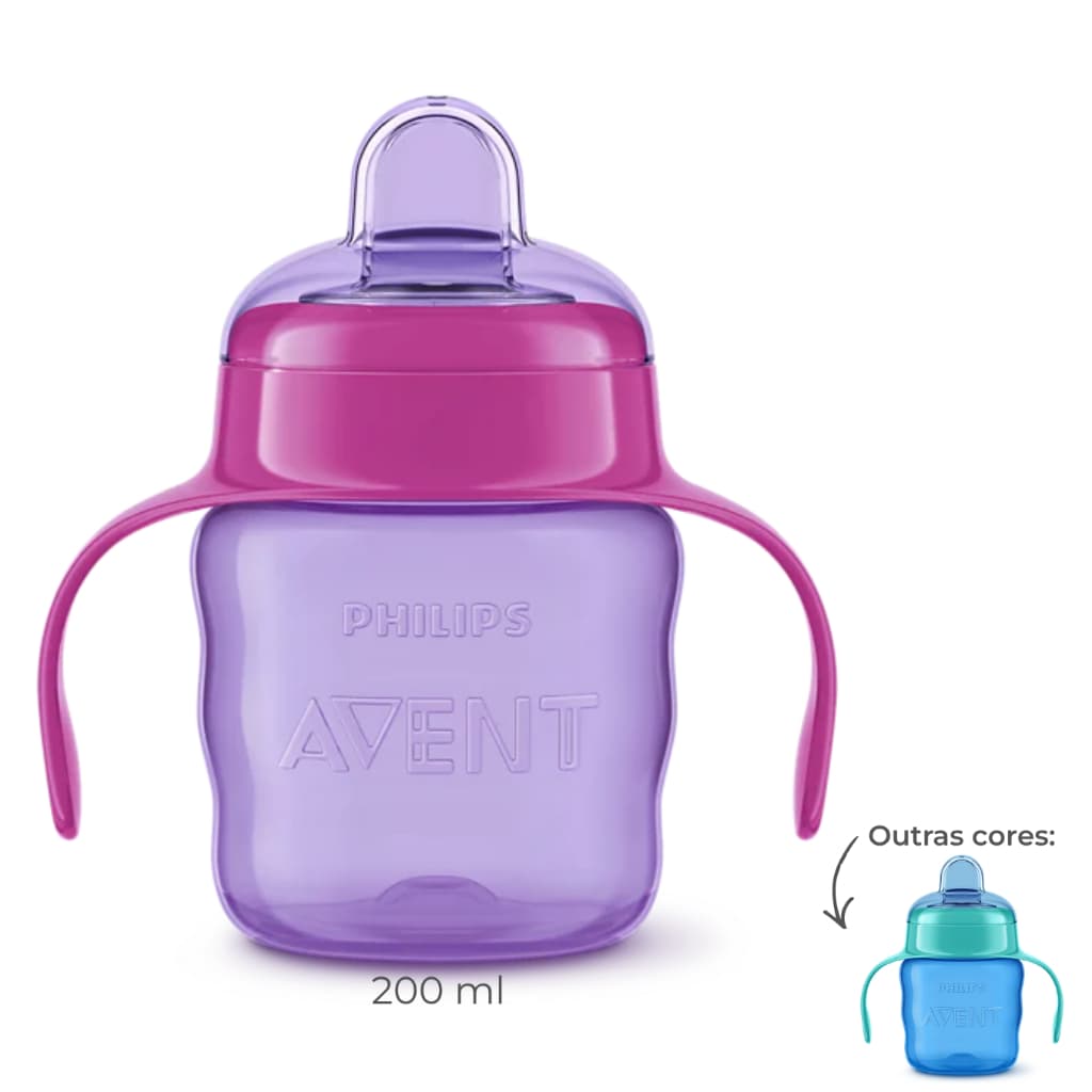 Copo Treinamento Transição 200 ml Bico Silicone Azul ou Rosa Menino Menina