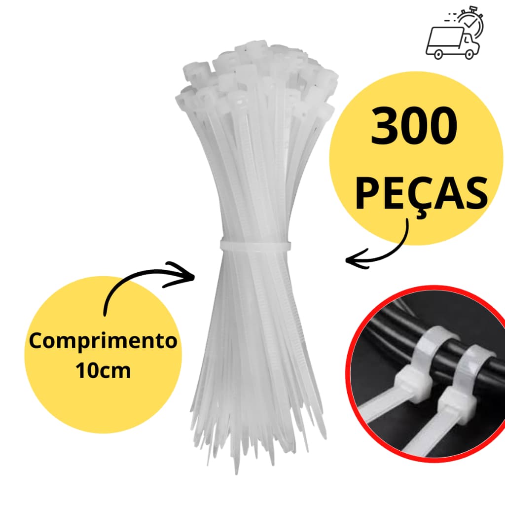 Kit 300 Abraçadeiras Nylon 10cm Transparente Enforca Gato Lacre Plástico