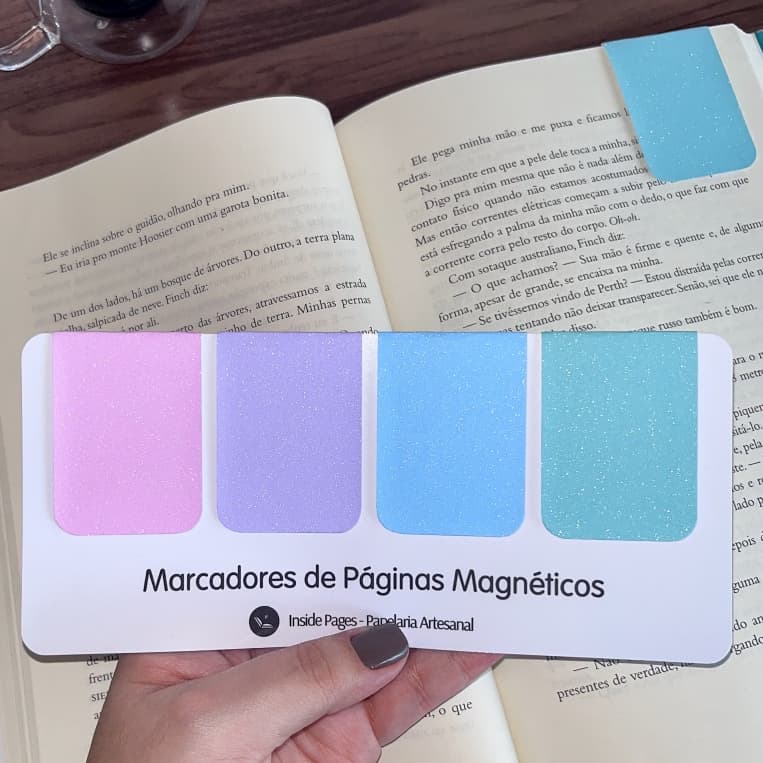 Marcadores de Páginas Magnéticos Glitter | Kit com 4 | Glitter, Holográfico, Brilho | Cores Pastéis