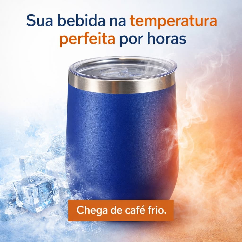 Copo Térmico Inox 360ml com Tampa Antivazamento Mantém Quente e Frio Portátil Azul Royal