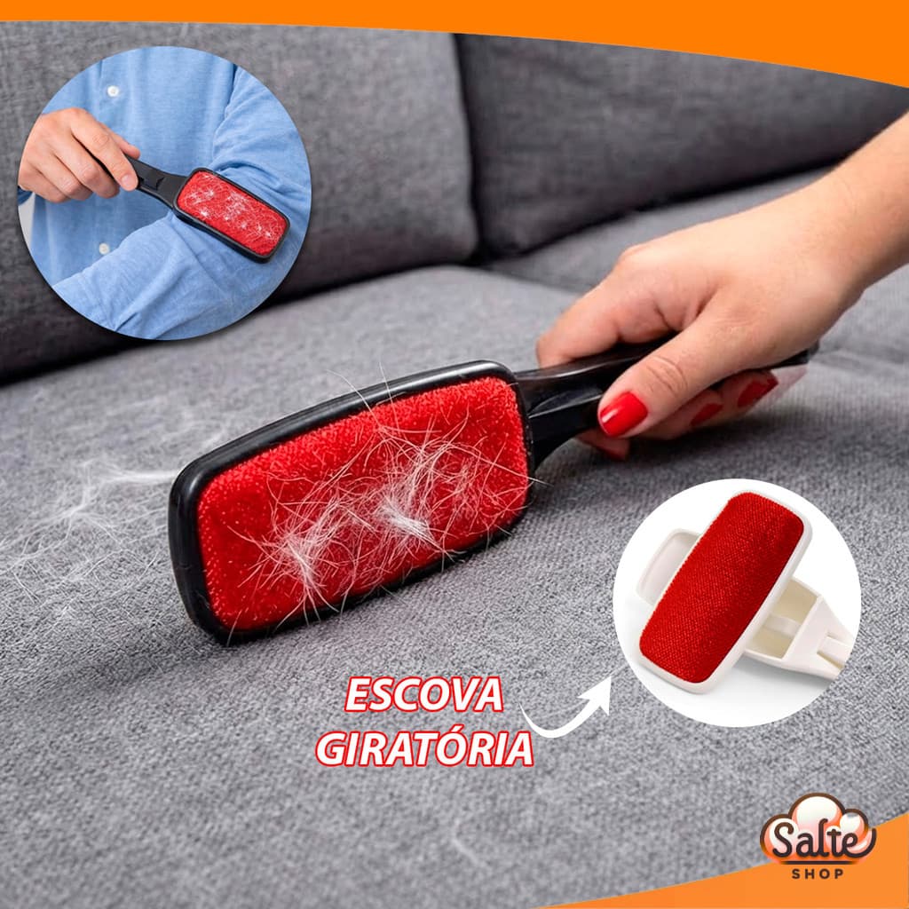 Escova Tira Pelos Giratória Mágica Removedora de Fiapos para Roupas Sofá e Pets