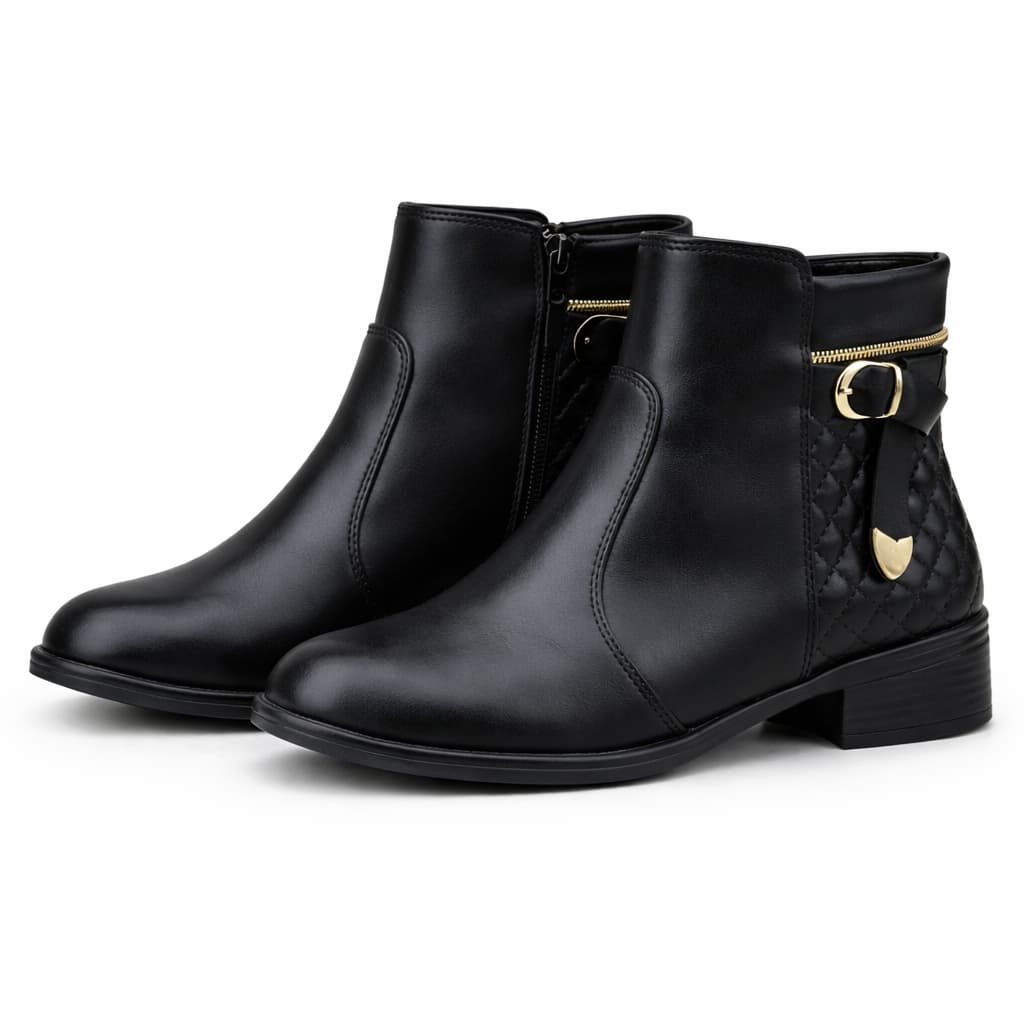 Bota Feminina Zíper Conforto Cano Baixo Saltinho Botinha pro Frio Coturno Cano Curto Rodeio Festa Junina