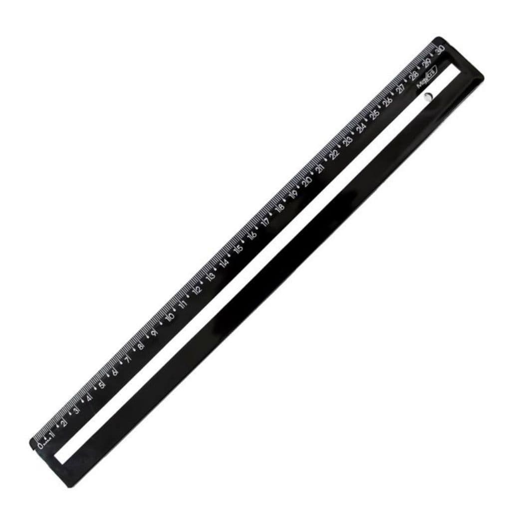 Régua de Poliestireno Guia de Leitura Preta 30 cm - Maxcril + Régua Cristal de 15cm