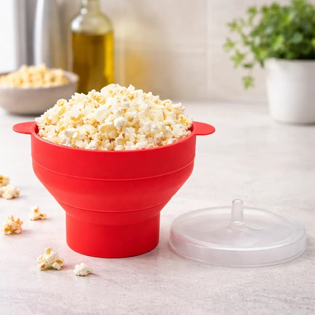 Balde para Fazer Pipoca Pipoqueira Silicone Microondas Sem Óleo Retrátil Fácil Saudável Rápido