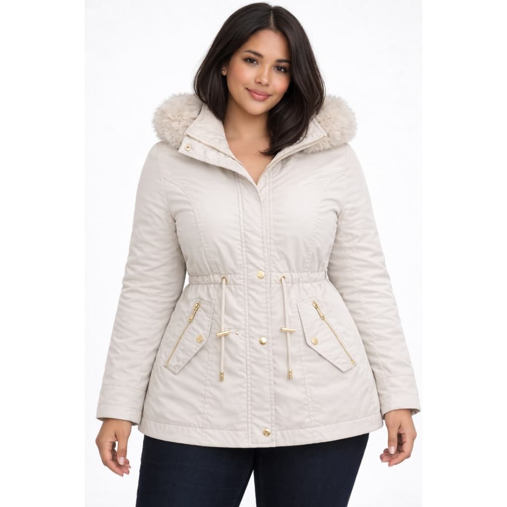 Jaqueta Parka Feminina Plus Size Peluciada Inverno Luxo com Capuz Removível