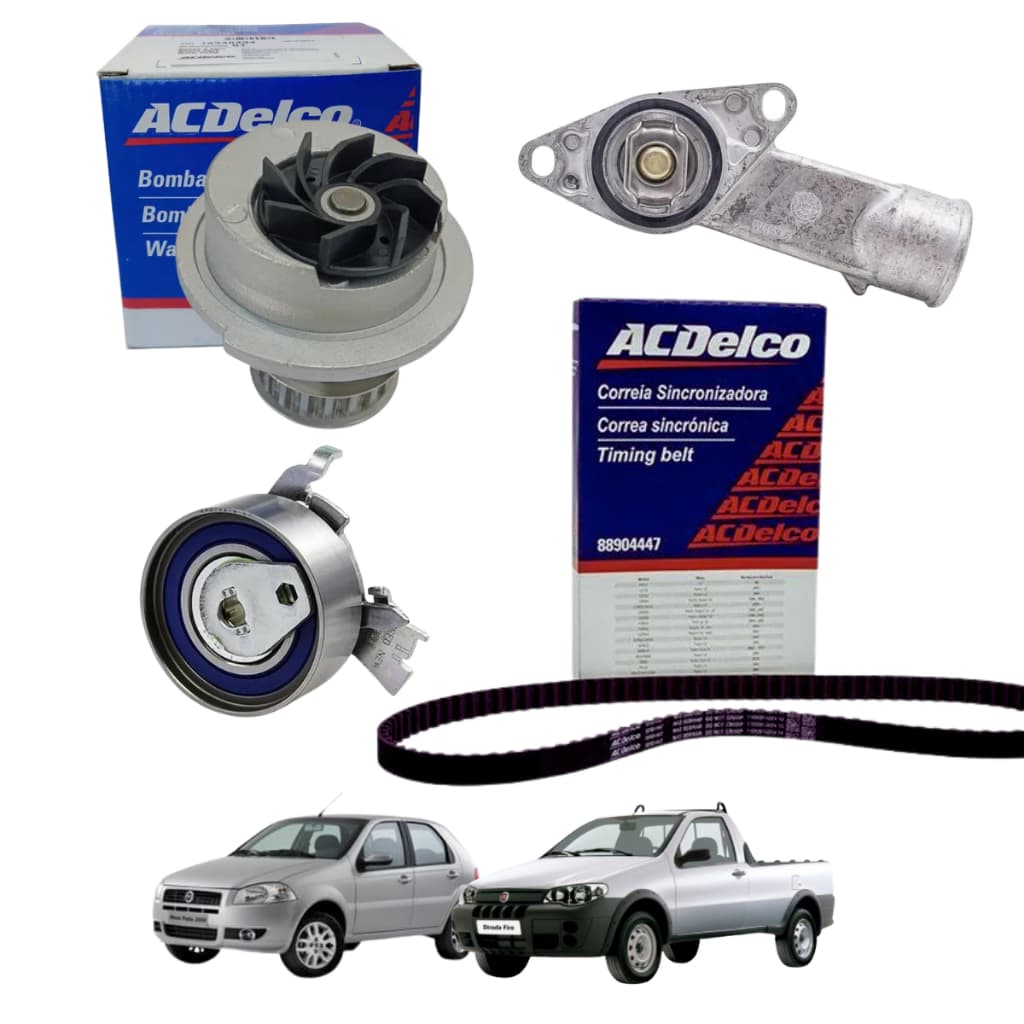 Kit Correia Dentada Neoprene Bomba d'água Tensor e Válvula Termostática  Fiat ACDELCO Palio Strada 1.8 8v 2003 a 2010