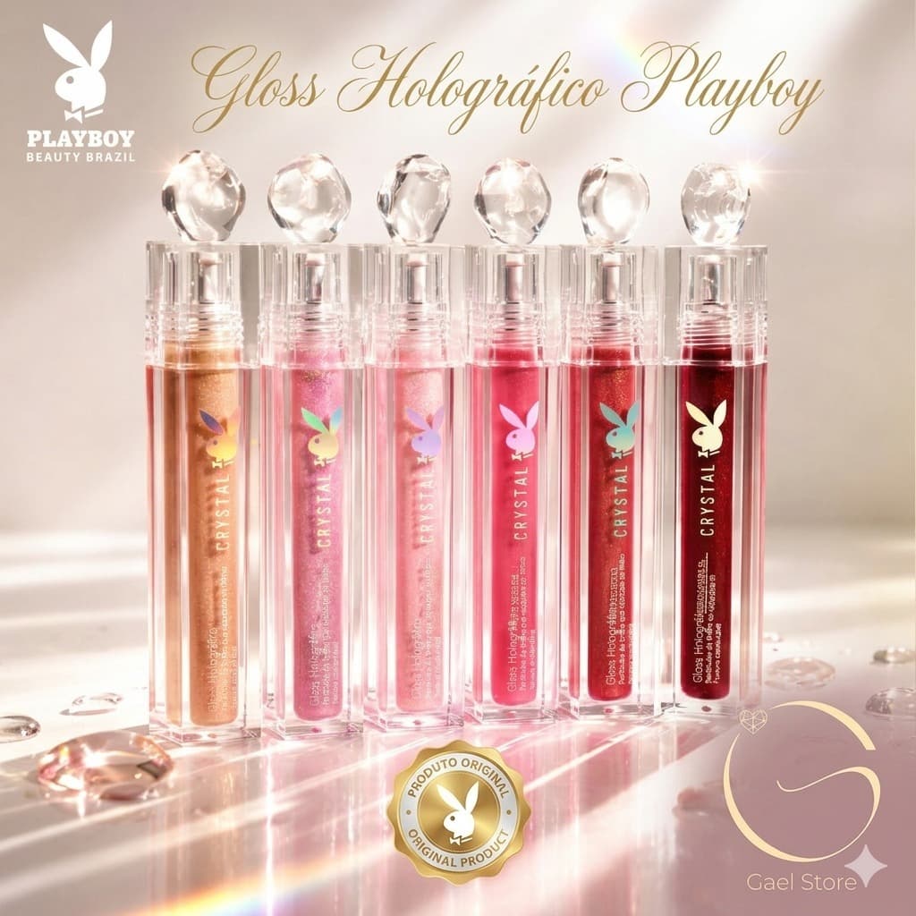 Lip Gloss Hidratante Holográfico Playboy Crystal 💋 Brilho Intenso + Efeito Glow