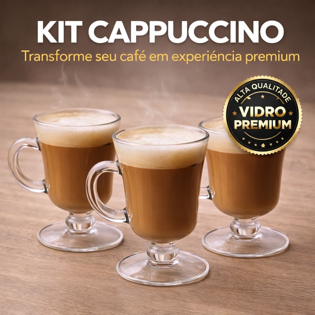 Kit 3 Canecas de Vidro Cappuccino 250ml Xícara Café Transparente Elegante Resistente
