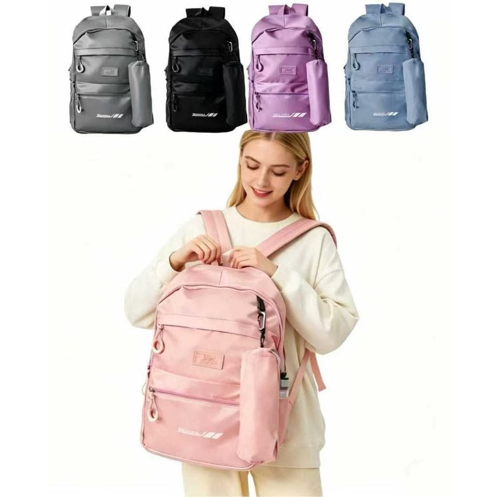 Mochila Escolar Feminina Nylon Rosa Capacidade Ampla com Estojo para Estudante